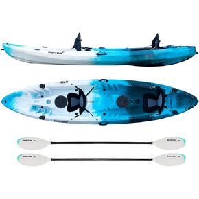 DRIFTSUN Teton 120 Hard Shell Kayak, 2 or 3 Person Sit On Top Fishing Kayak with 2 EVA Padded Seats, Includes 2 Aluminum Paddles and Fishing Rod Holder Mounts