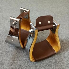 Wooden Wide Western Steel Covered Stirrups, Wooden Bell Saddle Stirrups