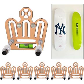 6 Pack Skateboard Wall Mounts for Skatebord Deck Display Horizontal or Vertical, All Metal Skateboard Hanger Floating Rack to Safely Hold and Store Your Skate Decks - Gold