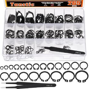 Tanstic 265Pcs 21 Sizes External Retaining Rings Snap Rings Assortment Kit Snap Retaining Clip Ring Circlip C-Clip for Axles, Shafts(4mm-28mm)