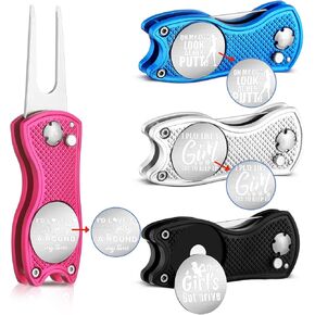 4 Pcs Valentines Golf Gifts for Women Golf Divot Repair Tool with Magnetic Button Ball Marker Divot Tool Stainless Steel Foldable Golf Divot Tool Golf Accessory for Woman Golfers Golf Lover