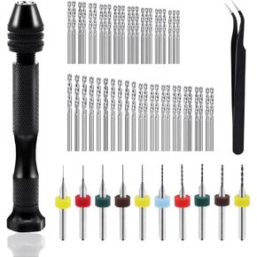 Dianrui 60PCS Pin Vise Hand Drill Set including Elbow Tweezers, 10PCS PCB Mini Drill Bits, and 48PCS 0.3-3.5mm Micro Twist Drill Bits, Used for Jewelry, DIY, Resin or Model Making Etc