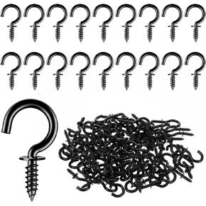 100pcs Small Screw Hooks, Mini Ceiling Hooks Metal Screw in Cup Hooks Tiny Wall Hook Holders for Jewelry Crafts Keys Caps Plants String Lights Wreaths Hanging(Black)
