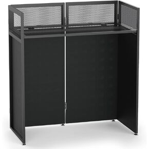 YooKoo Foldable DJ Booth for Quick, Tool-Free Assembly, DJ Table with White & Black Scrims, Metal Frame DJ Facade, DJ Stand with Cable Hole, Anti-Slip Foot Pad and Carry Bag, for Parties & Events