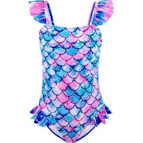 بدلة سباحة DAXIANG للفتيات قطعة واحدة بحزام مكشكش سريعة الجفاف ملابس سباحة حورية البحر بدلة استحمام رياضية للشاطئ للأطفال الصغار من سن 3 إلى 10 سنوات in Kuwait
