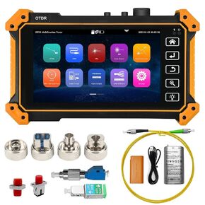 جهاز اختبار الألياف OTDR، WANLUTECH 1310/1550nm 26/24dB 5.55 بوصة شاشة تعمل باللمس جهاز اختبار OTDR مدمج VFL OPM LS (مصدر الضوء) خريطة الحدث OLT (اختبار الفقد البصري) وظائف أدوات شبكة اختبار كابل RJ45