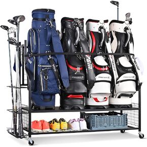 Mythinglogic 4 Golf Bag Storage Organizer, Extra Large Golf Storage Stand for Golf Bag Accessories, Golf Storage Rack for Garage, Golf Club, Basement