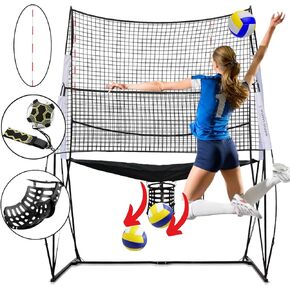 Volleyball Practice Training Net System Equipment for backyard outdoor/indoor. Volleyball Serve Hitting Spike Trainer Self Practice. Easy Assembly station & Portable Wheeled Carry Bag- Volleyball Gift
