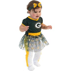 MODERN HERO NFL GREEN BAY PACKERS Officially Licensed Infant One-piece Bodysuit and Leggings Costume includes One-piece Bodysuit with Mesh Skirt, Leggings and Matching Headband, Size 12 Months