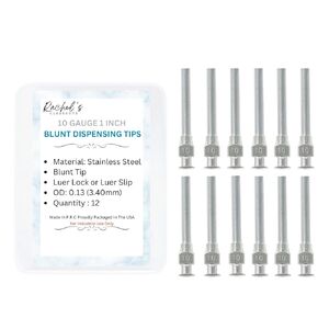 Rachel's Closeouts 12 packs of 10 Gauge Needle 1-inch Stainless Steel Blunt Tip Needle Industrial Dispensing Needle | Luer Lock Needle | Syringe needles |