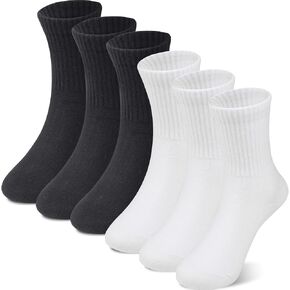 BONANGEL Kids Athletic Socks 6-8 Years Old, Boys Girls Crew Socks 8-10 Years, 6 Pairs Kids White Cotton Sock 10-12 Years