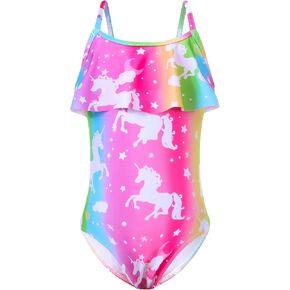 Girls Swimsuits One Piece Multicolor Sleeveless Ruffle Quick Dry Summer Bathing Suits Beach Swimwear
