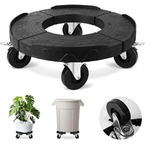 ToLanbbt Trash Can Dollies with 3 in Upgraded Wheels, 15-19 in Adjustable Round Furniture Dollies Heavy Duty 480 LBS Drum Rolling Base Keg Dollies for 20, 32, 44, 55 Gallon Garbage Cans, Black, 2 PCS