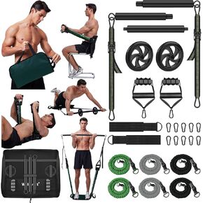Multifunctional Portable Pilates Bar Kit with Resistance Bands, Home Gym Equipment with Handles - Stackable Pilates Flexbands Supports Full-Body Workouts for Yoga