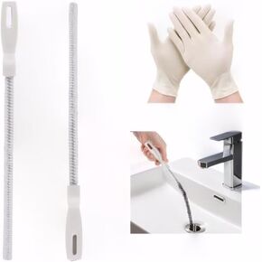 2 Pack Sink Snake Drain Clog Remover Tool Kit with 1 Pairs of Gloves - Hair Clog Remover for Sink, Shower, Kitchen, and Tub