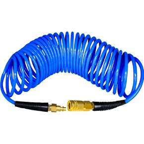 Air Compressor Hose,1/4 IN x 25 FT Polyurethane Recoil Air Hose Kit with 1/4 Quick Connect Air Hose Fittings and Bend Restrictor-Copper Material (Blue)