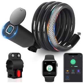 eLinkSmart Fingerprint Bicycle Lock Fingerprint Phone App 150cm Long Keyless Steel Cable Lock for for Bike Electric Bike Scooter Motorcycle Door Waterproof Remote Authorized Schedule