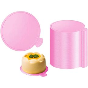 YYaaloa 50pcs 3.15 Inch Mini Cake Boards Round Pink Mini Dessert Plates Mousse Cupcake Trays Base Paper Plates Circle Dessert Board (Pink 3.15inch 50pcs)