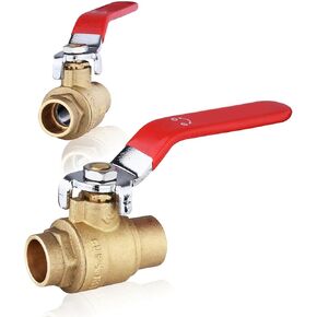 (Pack of 10) Seelink 1/2 Inch Sweat x 1/2 Inch Sweat Ball Valve, Brass Shut Off Valve for Copper Pipe Connection, Red