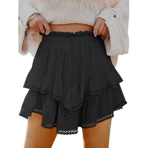 Caracilia Womens Shorts Summer Boho High Waist Casual Ruffle Mini Skirt 2025 Double Tiered Flowy Pleated Crochet Skorts