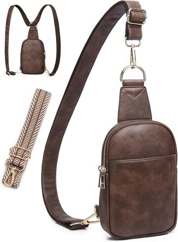 qOECI Fanny Pack للنساء والرجال في كل مكان حقيبة حزام مع 5 جيوب بسحاب، حقائب كروس من جلد البولي يوريثان للنساء حقيبة خصر عصرية عصرية وأشرطة قابلة للتعديل عبر الجسم حقيبة سفر على الصدر in Kuwait