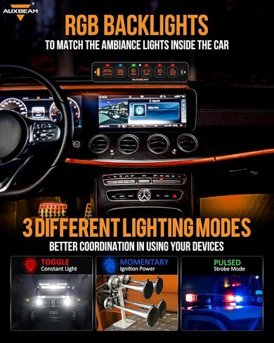 لوحة مفاتيح Auxbeam 6 Gang Slim Switch Panel RGB AS-R60 لوحة تبديل خافتة أوتوماتيكية مع مفتاح تبديل LED نابض مؤقت وإضاءة خلفية 12-24 فولت لشاحنة الطرق الوعرة وقارب السيارة مقاوم للماء، ضمان لمدة عامين in Kuwait