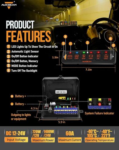 لوحة مفاتيح Auxbeam 6 Gang Slim Switch Panel RGB AS-R60 لوحة تبديل خافتة أوتوماتيكية مع مفتاح تبديل LED نابض مؤقت وإضاءة خلفية 12-24 فولت لشاحنة الطرق الوعرة وقارب السيارة مقاوم للماء، ضمان لمدة عامين in Kuwait