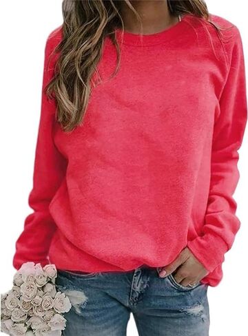 Women's Crewneck Sweatshirts Casual Comfy Long Sleeve T-Shirts Basic Solid Pullover Tops in Saudi Arabia