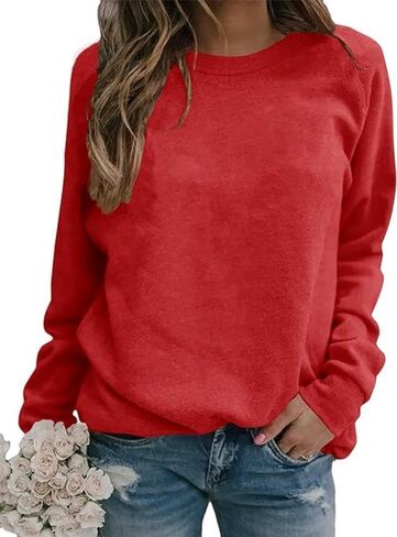 Women's Crewneck Sweatshirts Casual Comfy Long Sleeve T-Shirts Basic Solid Pullover Tops in Saudi Arabia