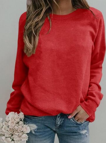 Women's Crewneck Sweatshirts Casual Comfy Long Sleeve T-Shirts Basic Solid Pullover Tops in Saudi Arabia
