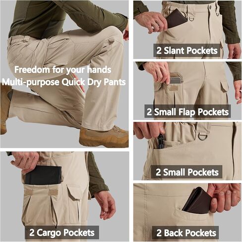Men's Quick Dry Cargo Pants Water Resistant Tactical Pants Lightweight Stretch Outdoor Work Hiking Pants in Kuwait