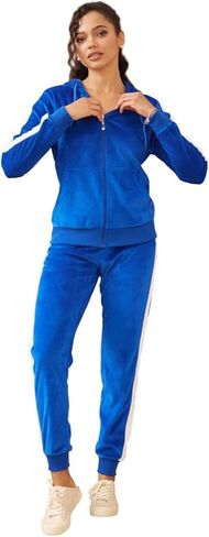 Womens Jogging Suits Sets Running Velour Outfit Zipper Warm Up 2 Pieces Hoodie and Pant Tracksuit in Kuwait
