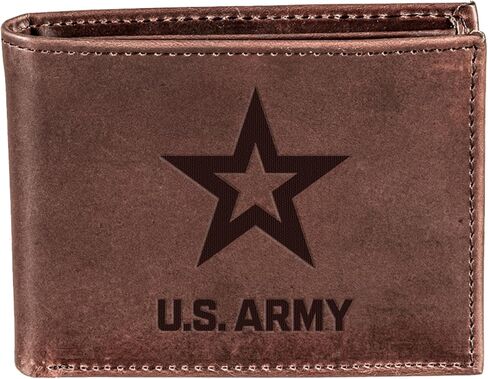 Team Sports America US Army Bi-Fold Brown Leather Wallet for Men, Made of 100% Genuine Leather, Money and Card Organizer, Gift Box Included in Kuwait
