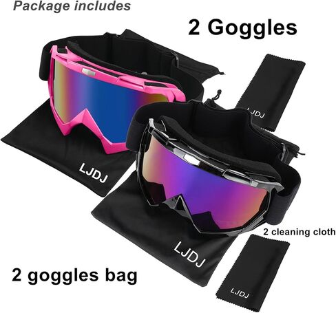 Ski Goggles-2 Pack Over Glasses Snow Snowboard Goggles- Anti-fog Anti-UV Protection Wide View for Men Women Adult in Kuwait