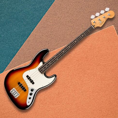 Fender Player II Jazz Bass 3 ألوان Sunburst مع حزمة أصابع خشب الورد مع حقيبة جيتار كهربائي Fender باللون الأسود، يختار جيتار السيلولويد الكلاسيكي من Fender 12 حزمة وكابل أداة Fender بطول 10 أقدام باللون الأسود in Kuwait