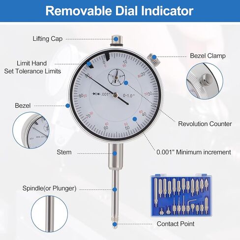 مؤشر الاتصال الهاتفي مع حامل قاعدة مغناطيسية، مؤشر اختبار الاتصال الهاتفي القابل للتعديل، مقياس الاتصال الهاتفي الاحترافي ذو الذراع الطويلة 0.01 مم / 0.001 بوصة in Kuwait