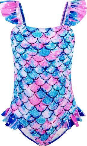 بدلة سباحة DAXIANG للفتيات قطعة واحدة بحزام مكشكش سريعة الجفاف ملابس سباحة حورية البحر بدلة استحمام رياضية للشاطئ للأطفال الصغار من سن 3 إلى 10 سنوات in Kuwait