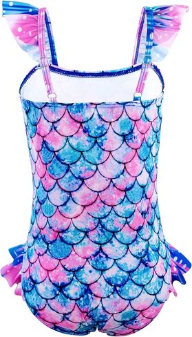 بدلة سباحة DAXIANG للفتيات قطعة واحدة بحزام مكشكش سريعة الجفاف ملابس سباحة حورية البحر بدلة استحمام رياضية للشاطئ للأطفال الصغار من سن 3 إلى 10 سنوات in Kuwait