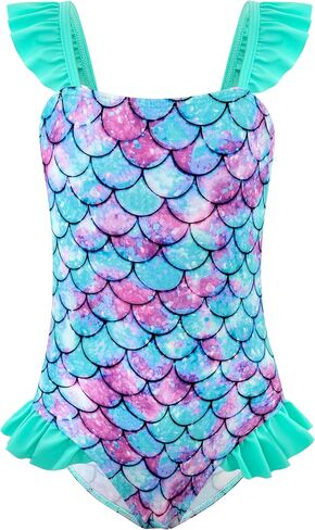 DAXIANG Girls One Piece Ruffle Strap Swimsuit Quick Dry Mermaid Swimwear Beach Sport Bathing Suit for Toddler Kids 4-11 Years in Saudi Arabia