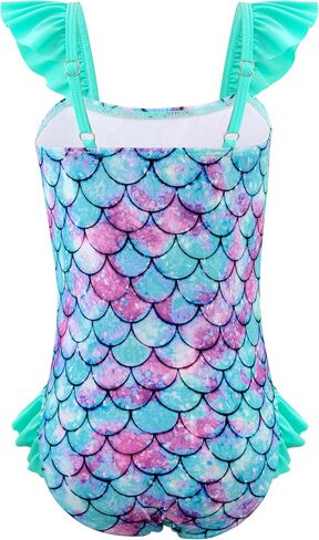 DAXIANG Girls One Piece Ruffle Strap Swimsuit Quick Dry Mermaid Swimwear Beach Sport Bathing Suit for Toddler Kids 4-11 Years in Saudi Arabia