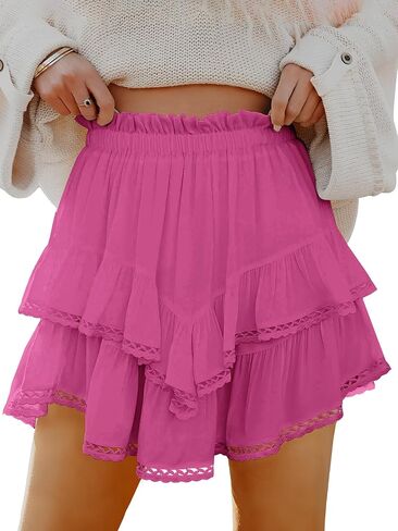 Caracilia Mini Skirts for Women Summer Casual Boho Crochet Ruffle Flowy Skirt Built in Shorts 2025 Fashion Trendy Skorts in Kuwait