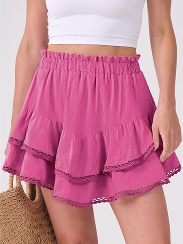 Caracilia Mini Skirts for Women Summer Casual Boho Crochet Ruffle Flowy Skirt Built in Shorts 2025 Fashion Trendy Skorts in Kuwait