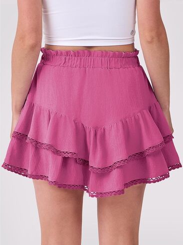 Caracilia Mini Skirts for Women Summer Casual Boho Crochet Ruffle Flowy Skirt Built in Shorts 2025 Fashion Trendy Skorts in Kuwait