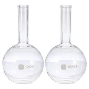 PATIKIL 1000ml Boiling Flask, 2Pcs 3.3 Borosilicate Glass Single Neck Flat Bottom Flask Heavy Wall with 24/40 Standard Taper Outer Joint for Laboratory, Clear