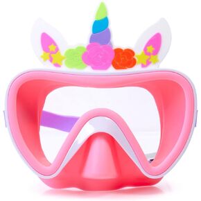 Unicorn Swim Goggle Mask for Kids 3+ by Aqua2ude - Anti Fog, No Leak, Non Slip, Shatter Proof - Adjustable Head Strap for Multiple Ages - Unicorn Rainbow Theme Swimming Mask for Kids