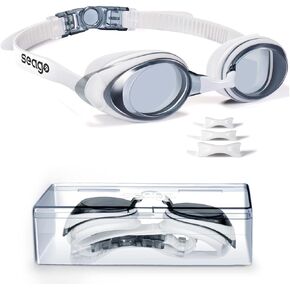 Swim Goggles Shortsighted Swimming Goggles Anti Fog UV Protection Fit for Adult Men Women Youth, No Leaking Tinted Flat Lens
