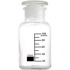 iplusmile Reagent Bottle Apothecary Jar, Glass Wide Mouth Reagent Bottle 125ml Capacity Laboratory Chemistry Sample Glass Bottle with Glass Stopper and Scale for Lab and Kitchen