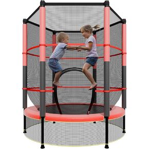 Trampoline 55IN Outdoor Indoor Trampoline for Kids Outdoor Play for Kids Trampoline Attachment with Enclosure Net Easy to Assemble Recreational Trampoline/Red