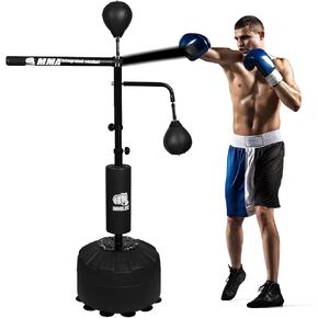 Boxing Speed Boxing bar Trainer - 82IN Boxing Ball with Reflex Bar, Punching Bag Spinning Bar, Adjustable, and Suitable for Adults & Kids. Two Balls Included for Versatile Workouts. （Black）