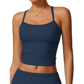 Womens Longline Sports Bras Cross Back Active Gym Yoga Padded Workout Crop Tank Top with Built in Bra